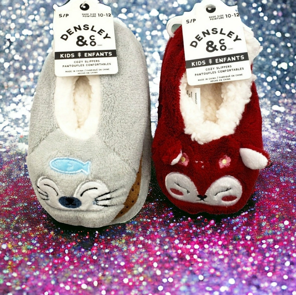NWT COMBO Pack Densley & CO Kids Sherpa Fleece Animal Character Slippers -QTY 2